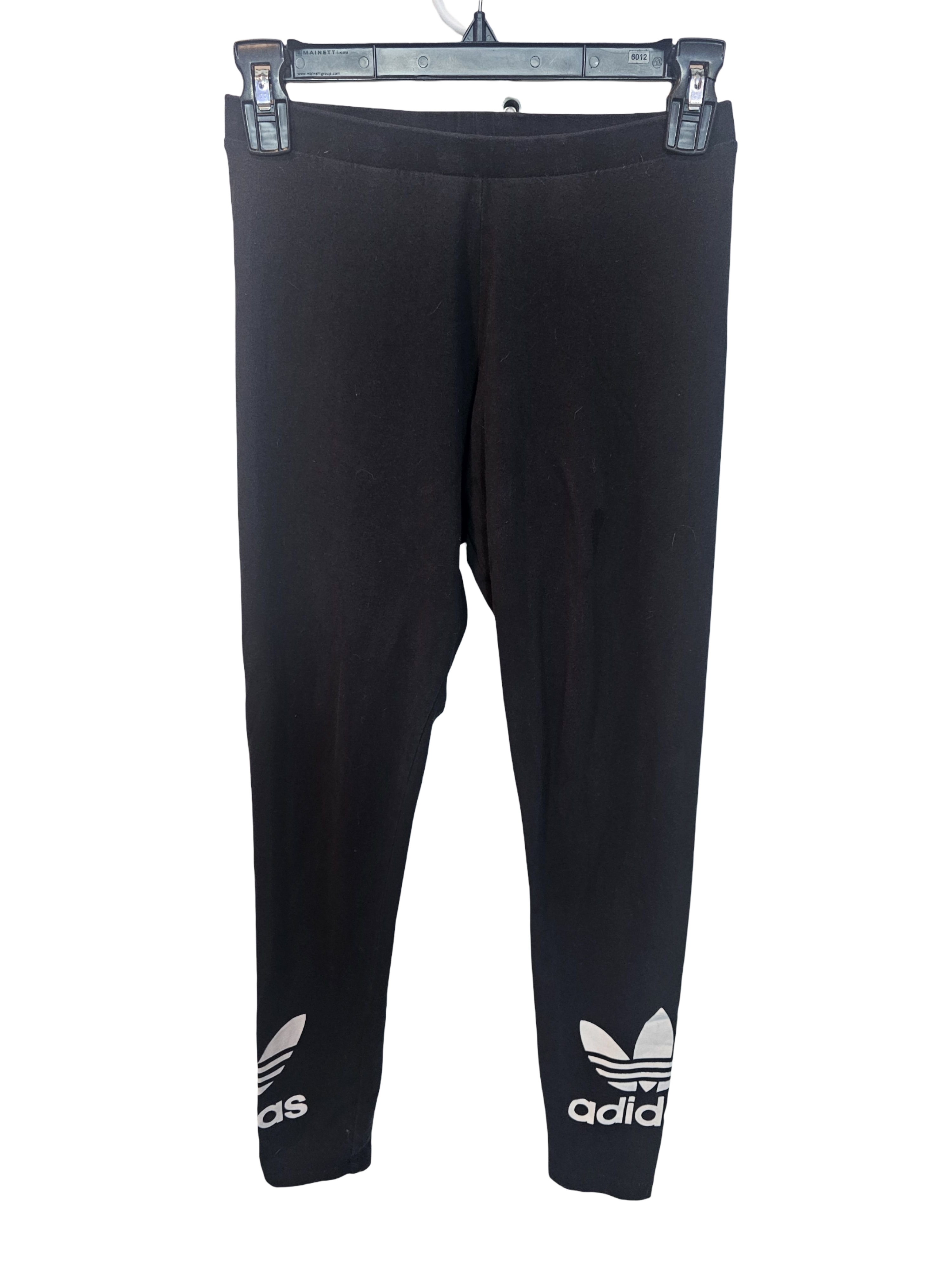 Adidas Black Leggings With White Trefoil Logos At Ankles